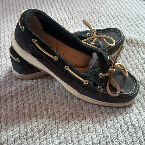 Sperrys Black and Gold Boat Shoe Size 7 - Picture 1 of 7